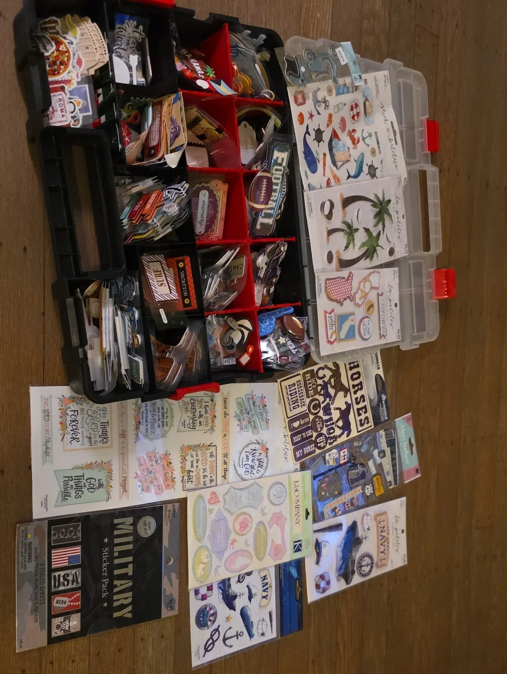 Assorted Scrapbooking Stickers and Embellishments W/ Storage Case : All NEW